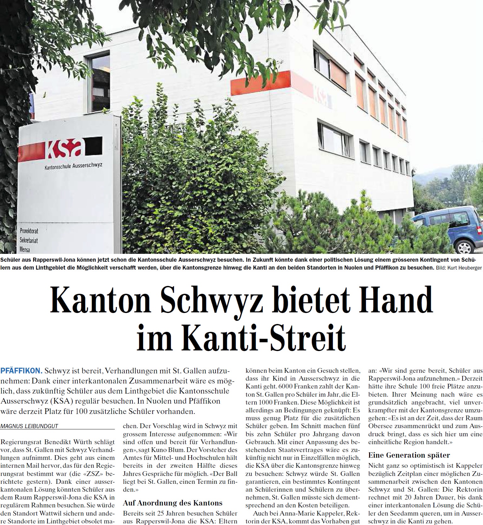 Kanton Schwyz bietet Hand im Kanti-Streit