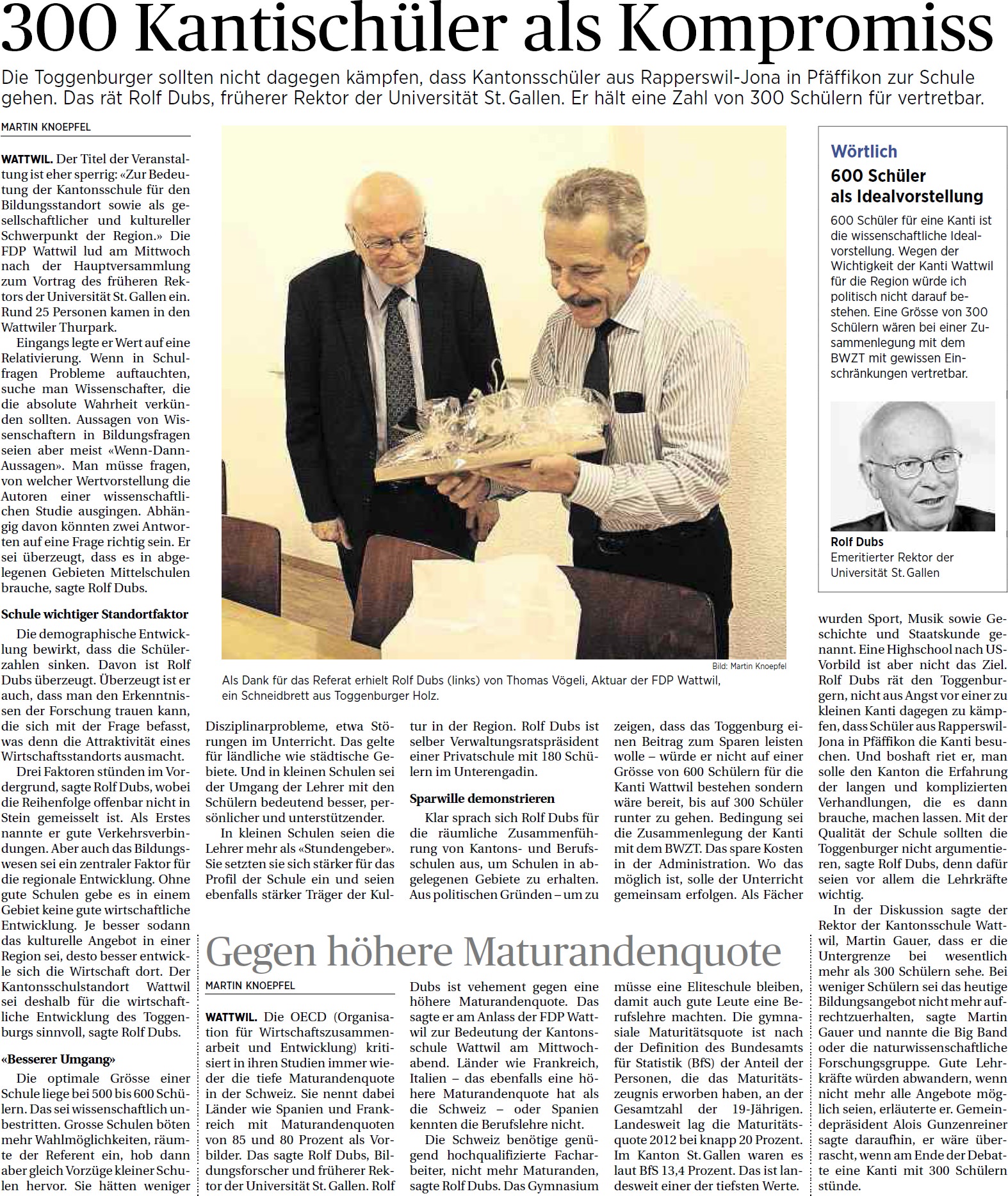 300 Kantischüler als Kompromiss