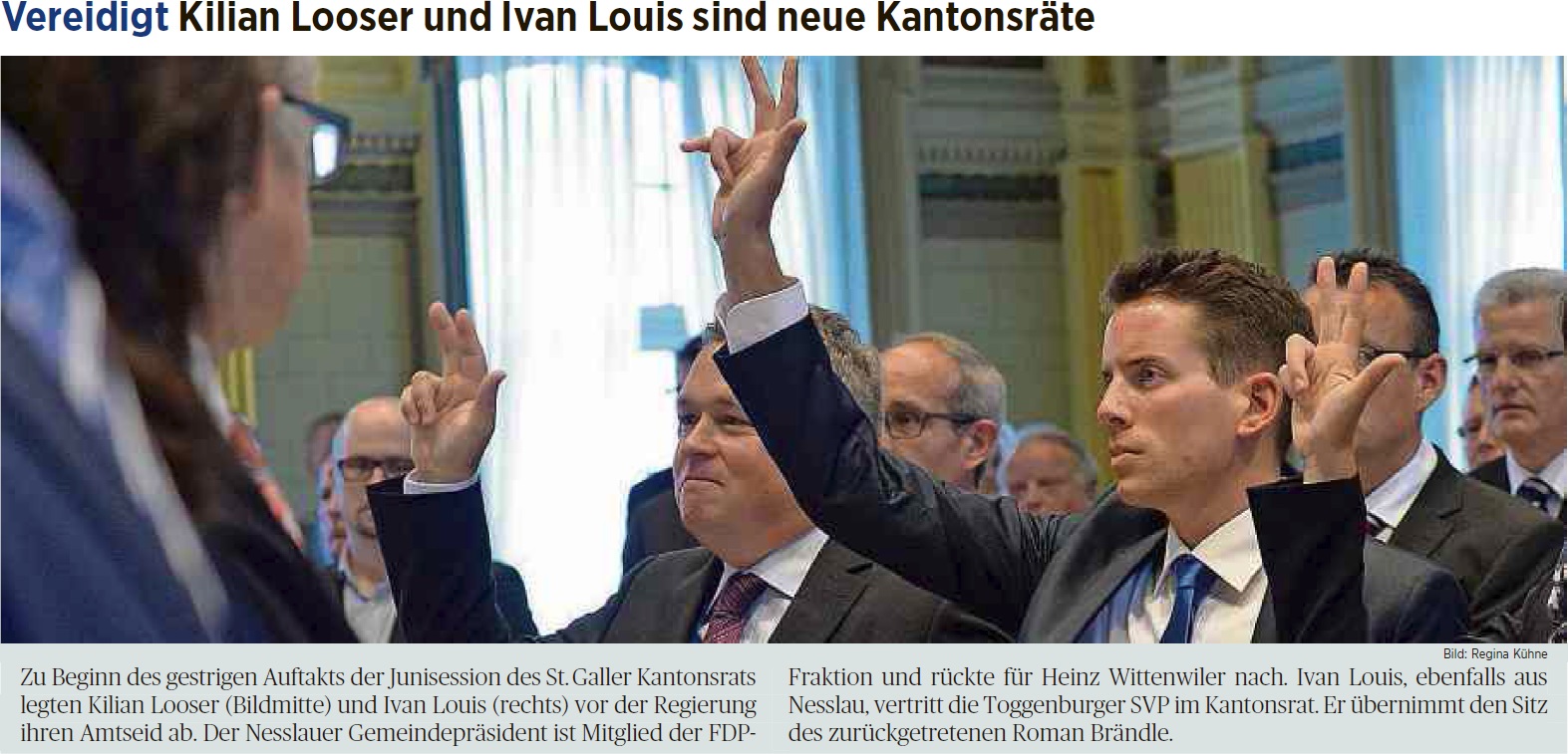 Vereidigt: Kilian Looser und Ivan Louis sind neue Kantonsräte