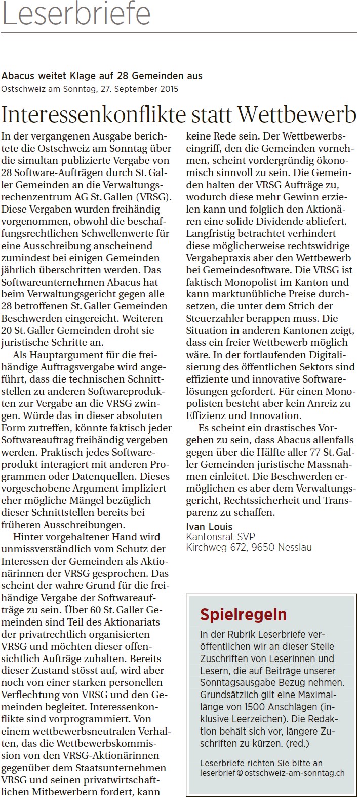 Interessenkonflikte statt Wettbewerb