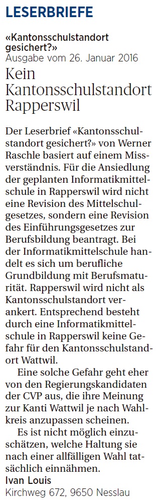 Kein Kantonsschulstandort Rapperswil