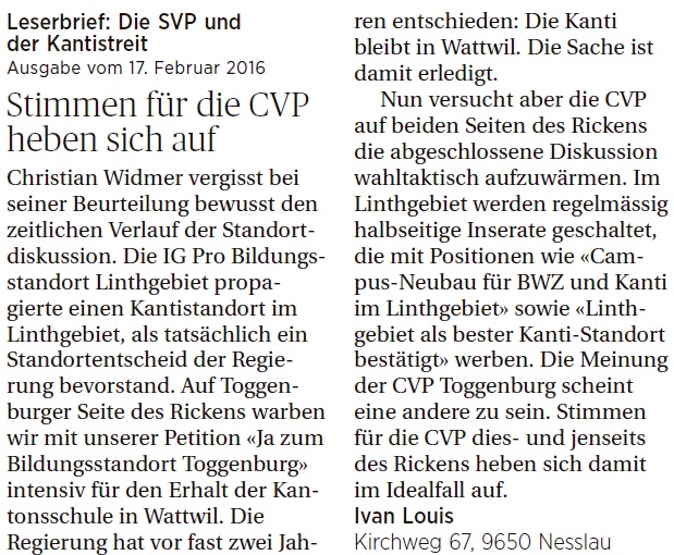Stimmen für die CVP heben sich auf