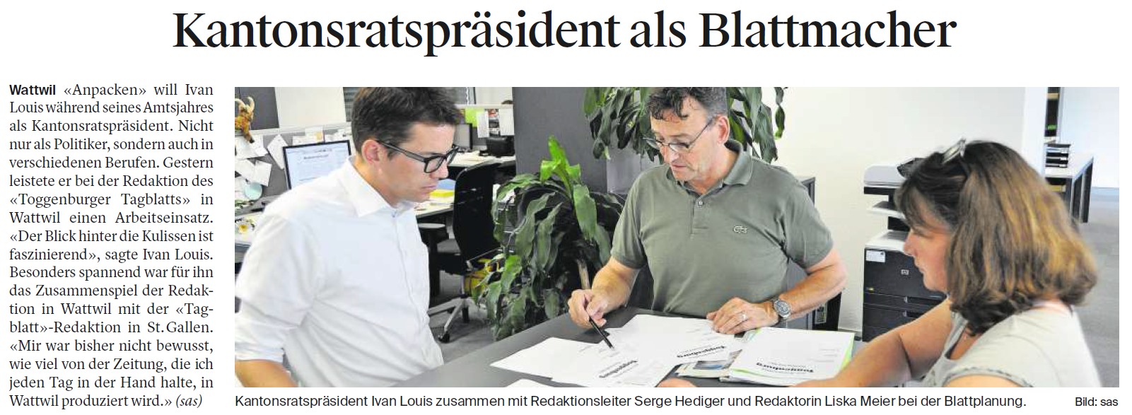 Kantonsratspräsident als Blattmacher